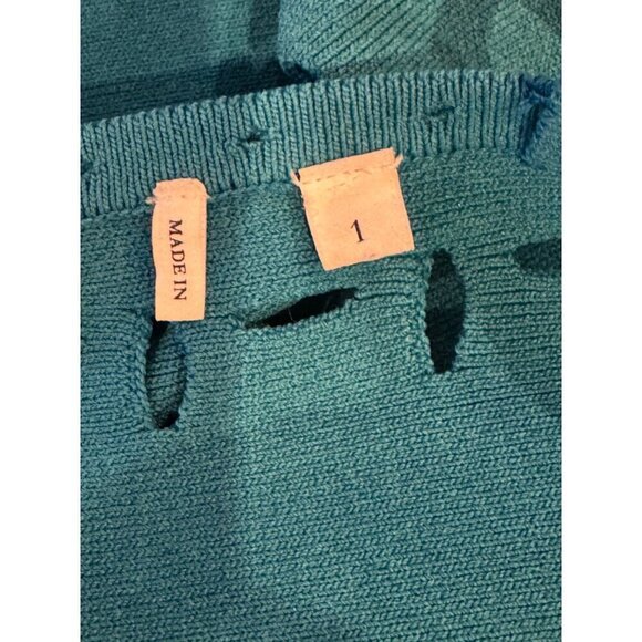 Sandro Tank Top Small Teal Blue Fine Knit Cut Out Detail Scalloped Hem Cami Top - Picture 10 of 12